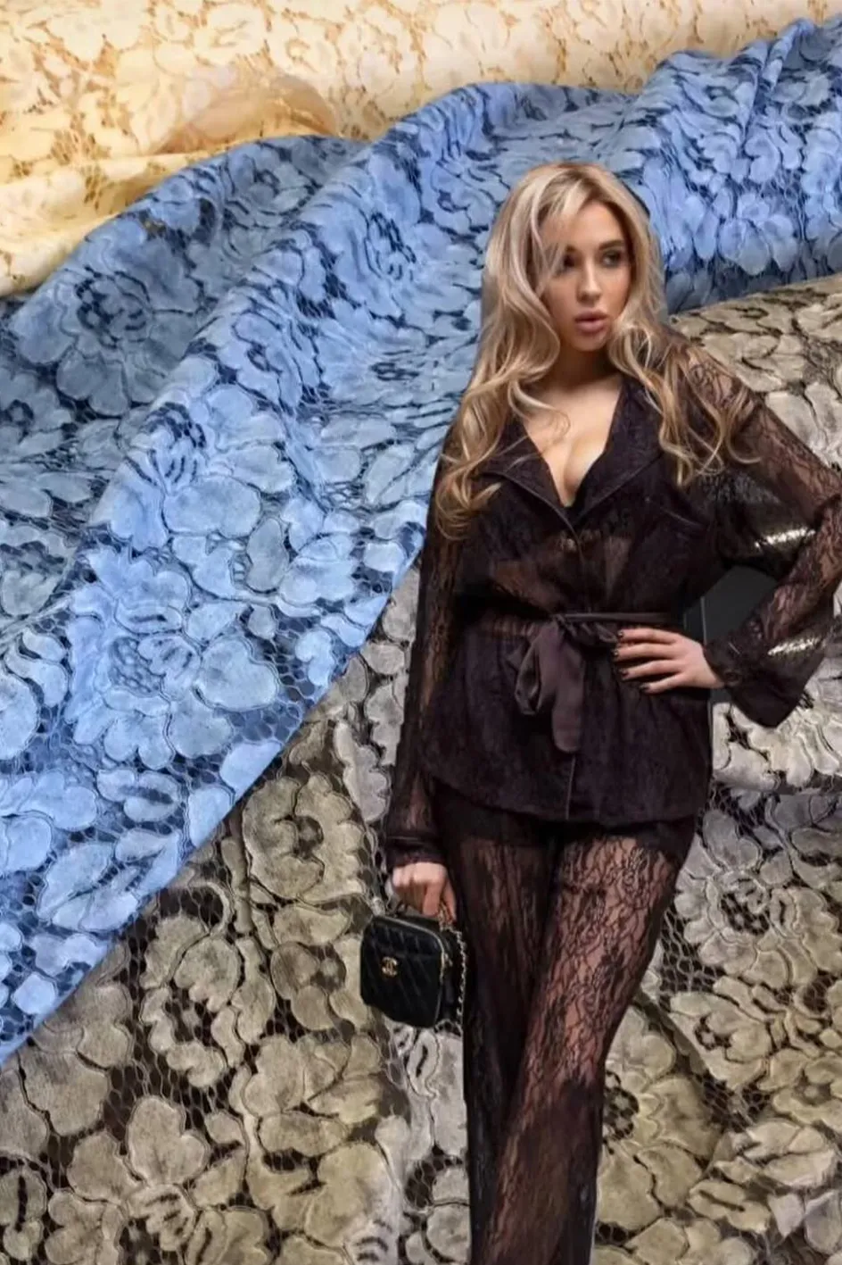 Women'S Fashion Leopard Lace Hollow Casual Top And Pants Two-Piece Set