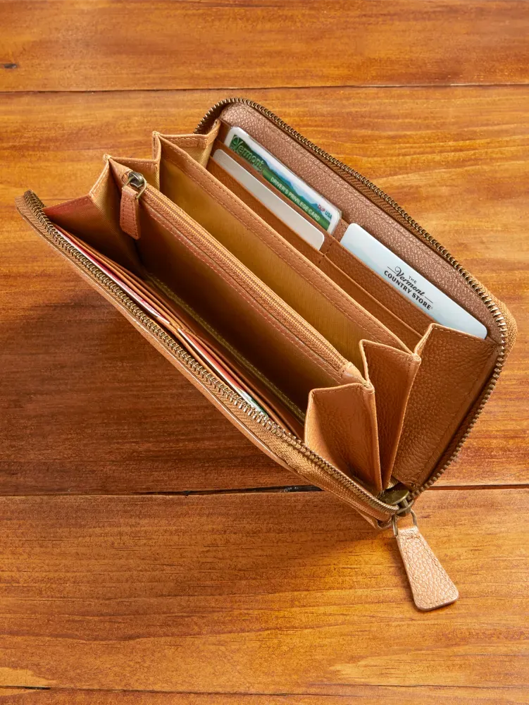 Ella Simone Accordion Zip-Around Leather Wallet, 8 Inch