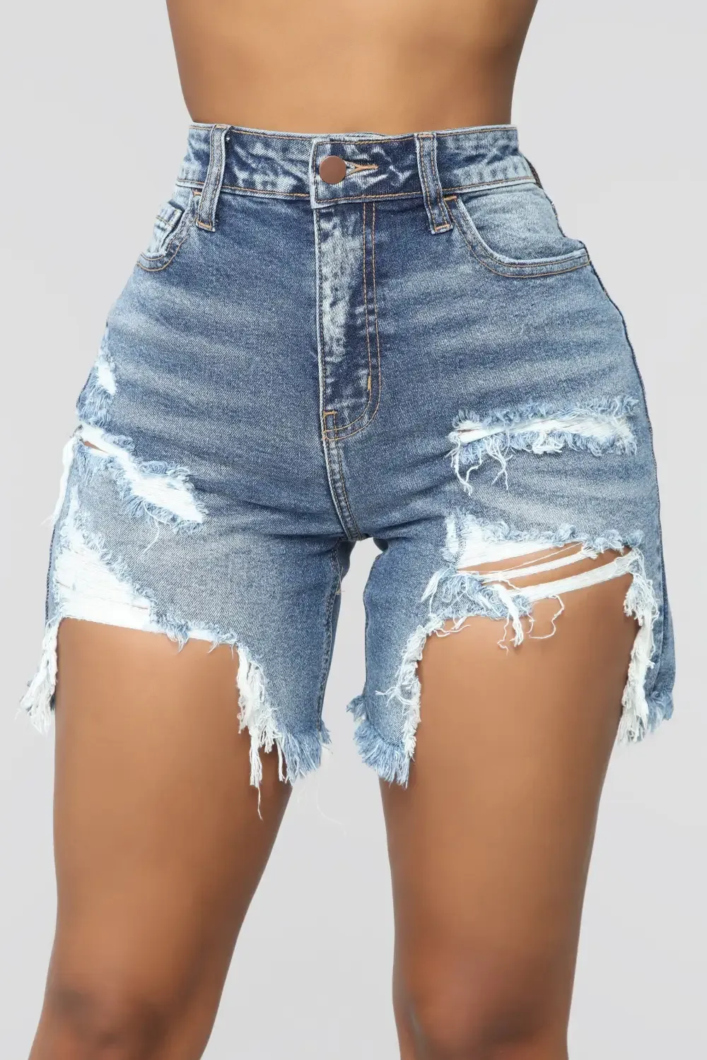 Envy Me Distressed Bermuda Shorts - Medium Blue Wash