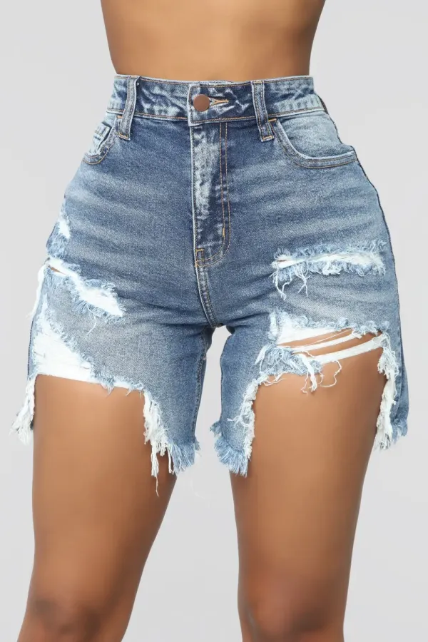 Envy Me Distressed Bermuda Shorts - Medium Blue Wash