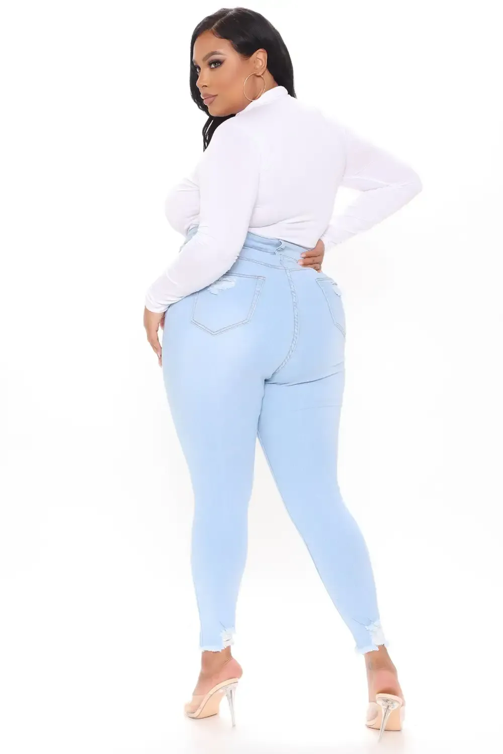 Kenley Distressed HIgh Rise Skinny Jeans - Light Blue Wash
