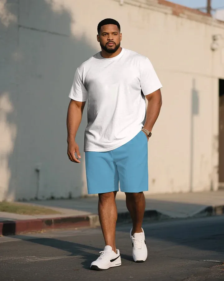 Big  Tall Men Grey  Red  Blue  Green Khaki  Pink Casual Sports Chest Large Logo Printed Crew Neck Short Sleeve T-Shirt Shorts Suit