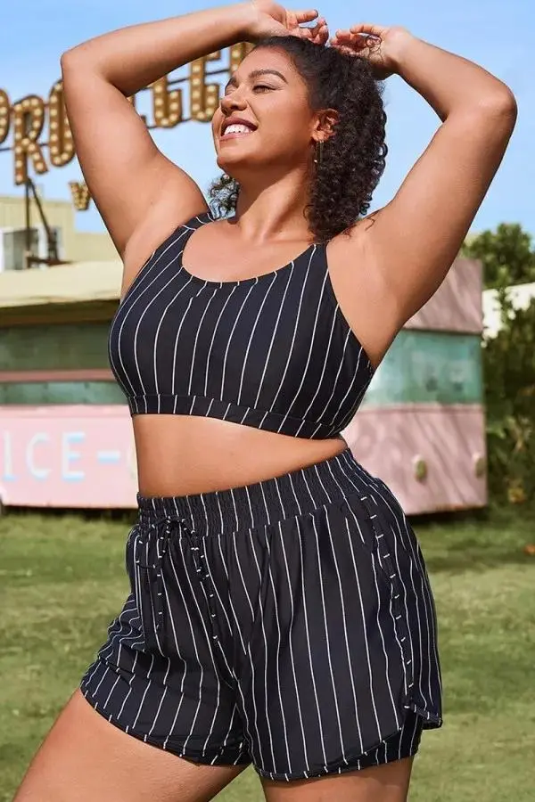 Plus Size Black Round Neck Bikini Top