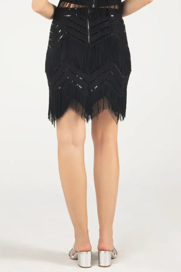 Embellished Fringe Mini Skirt