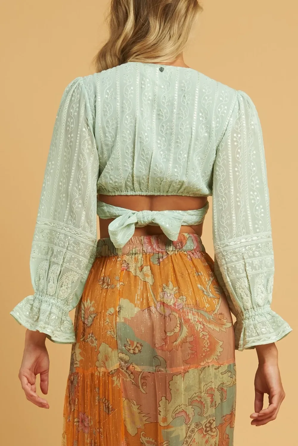 Mint Green Textured Knot Front Crop Top
