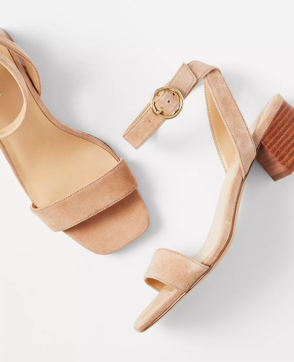 Suede Mid Block Heel Sandals
