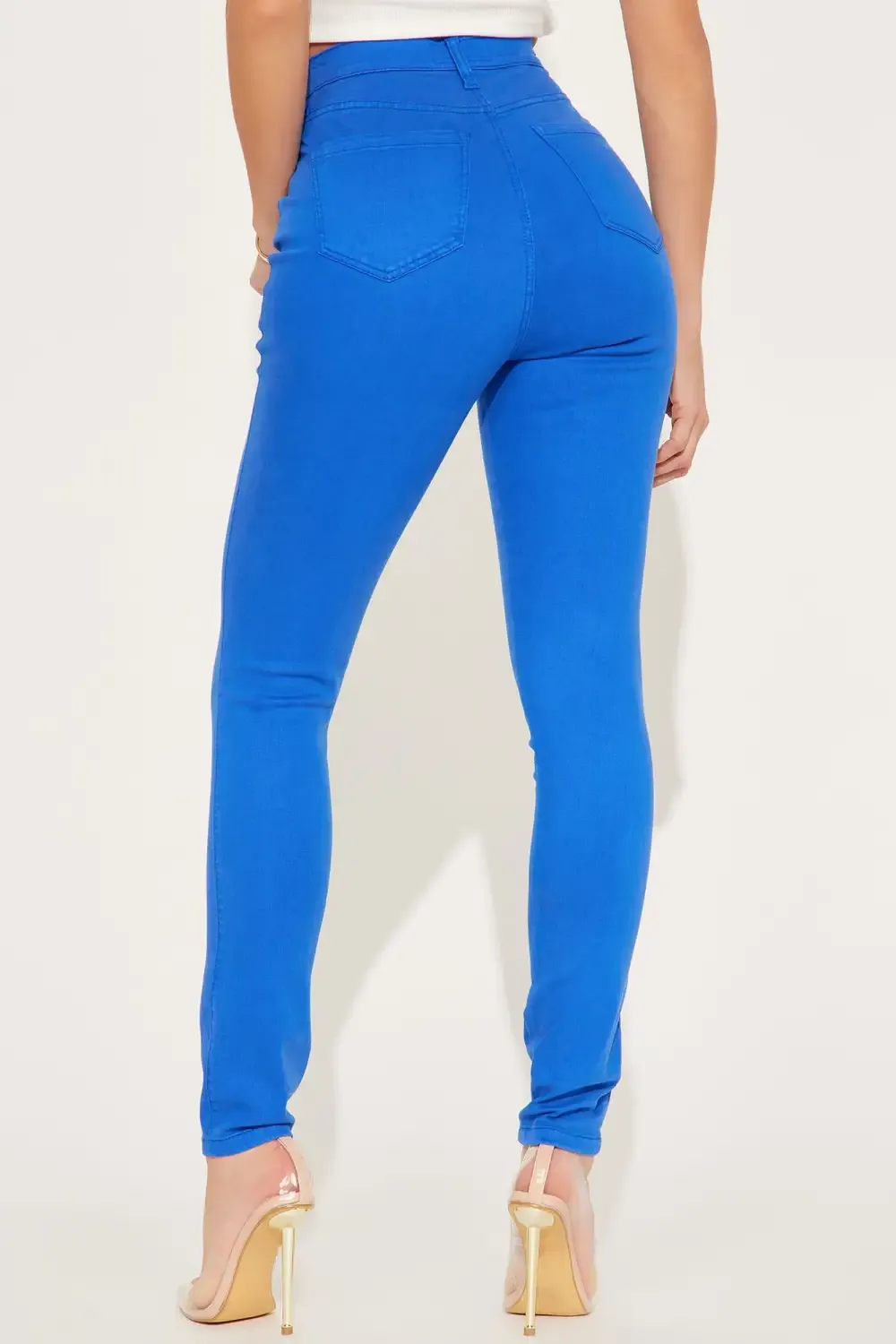 Classic Color High Waist Skinny Jeans - Blue