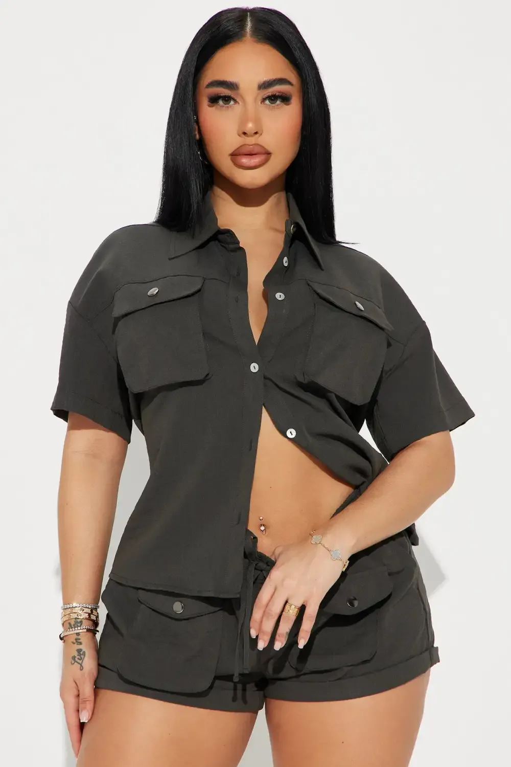 Chloe Cargo Short Set - Charcoal