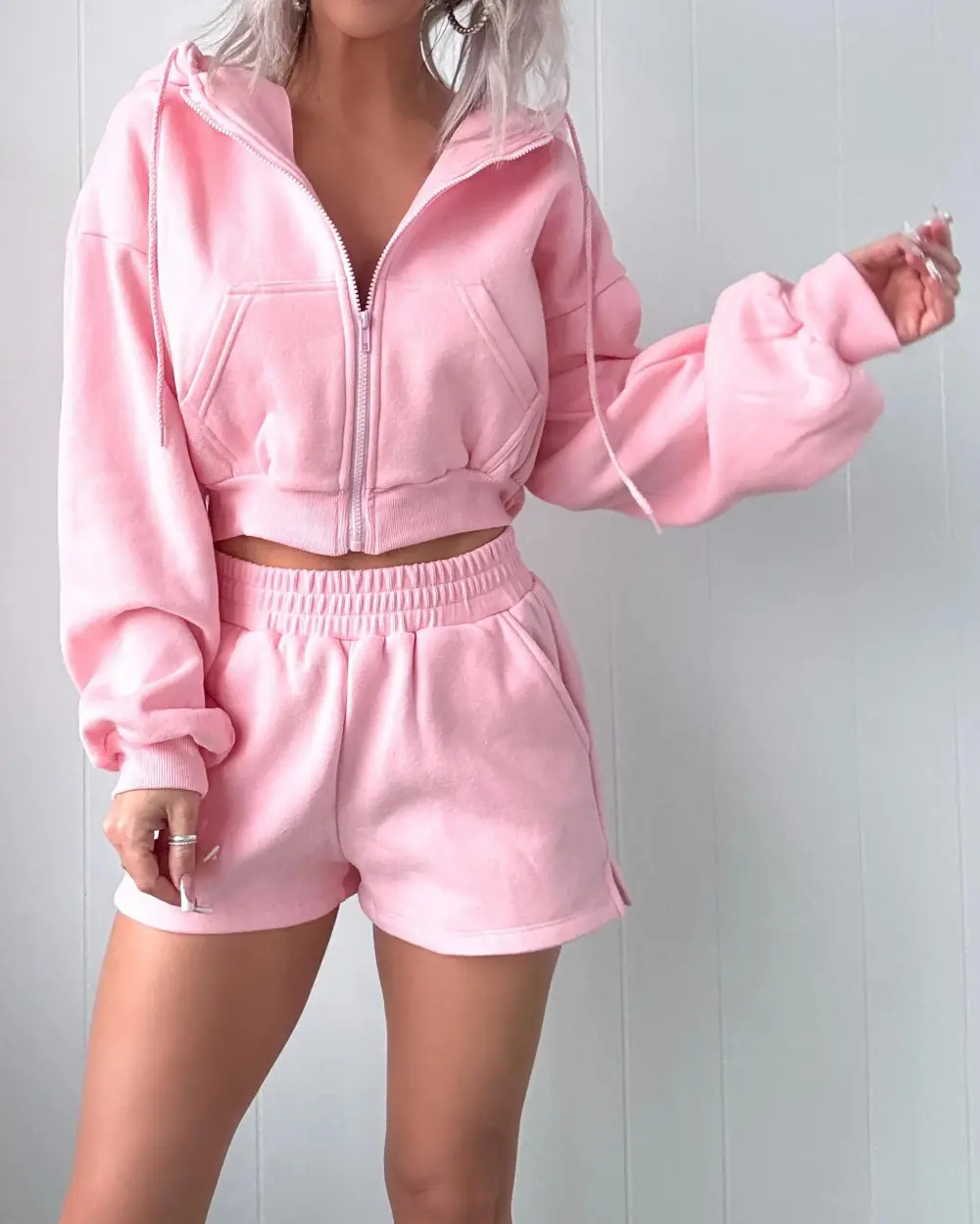 Fleece Shorts Set - Pink