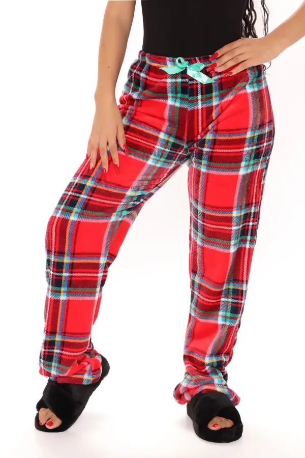 Snuggle Season Hat And Plush Pant Set - Red/combo