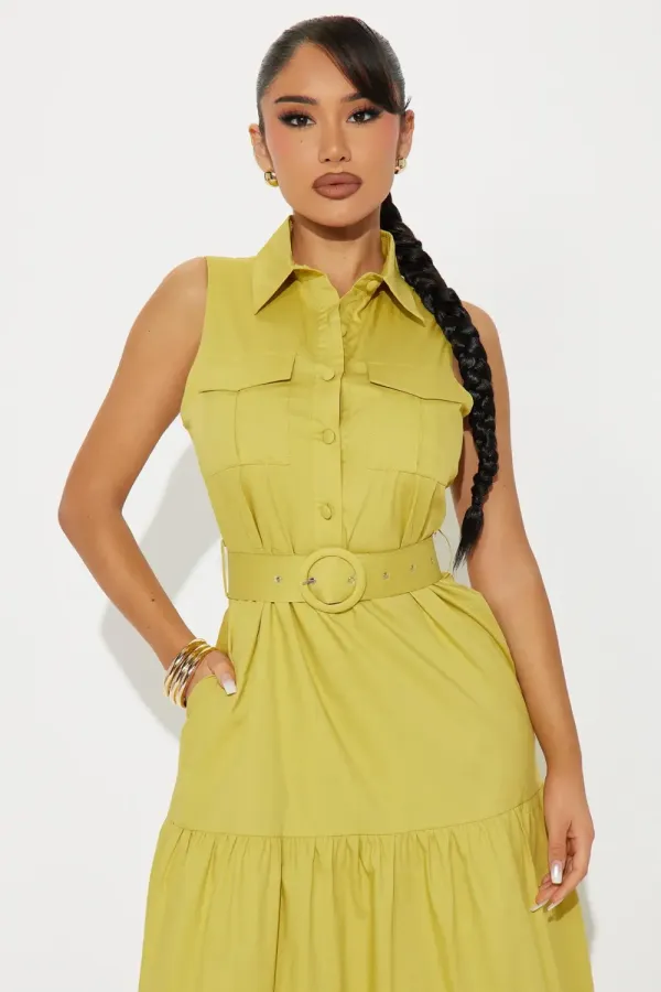 Michaela Poplin Maxi Dress - Chartreuse