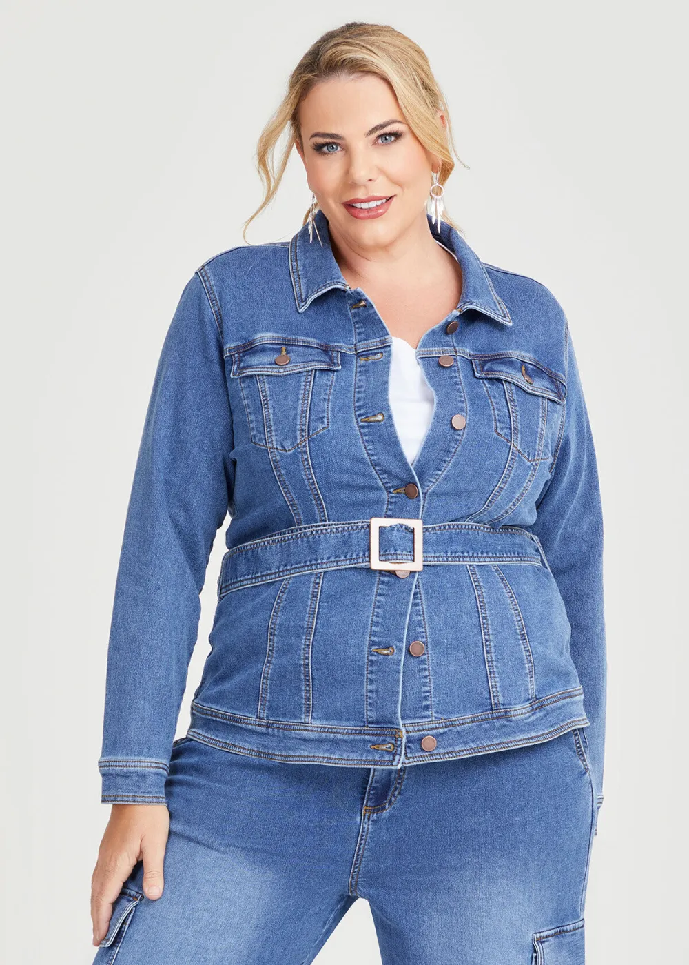 Cotton Denim Belted Jacket
