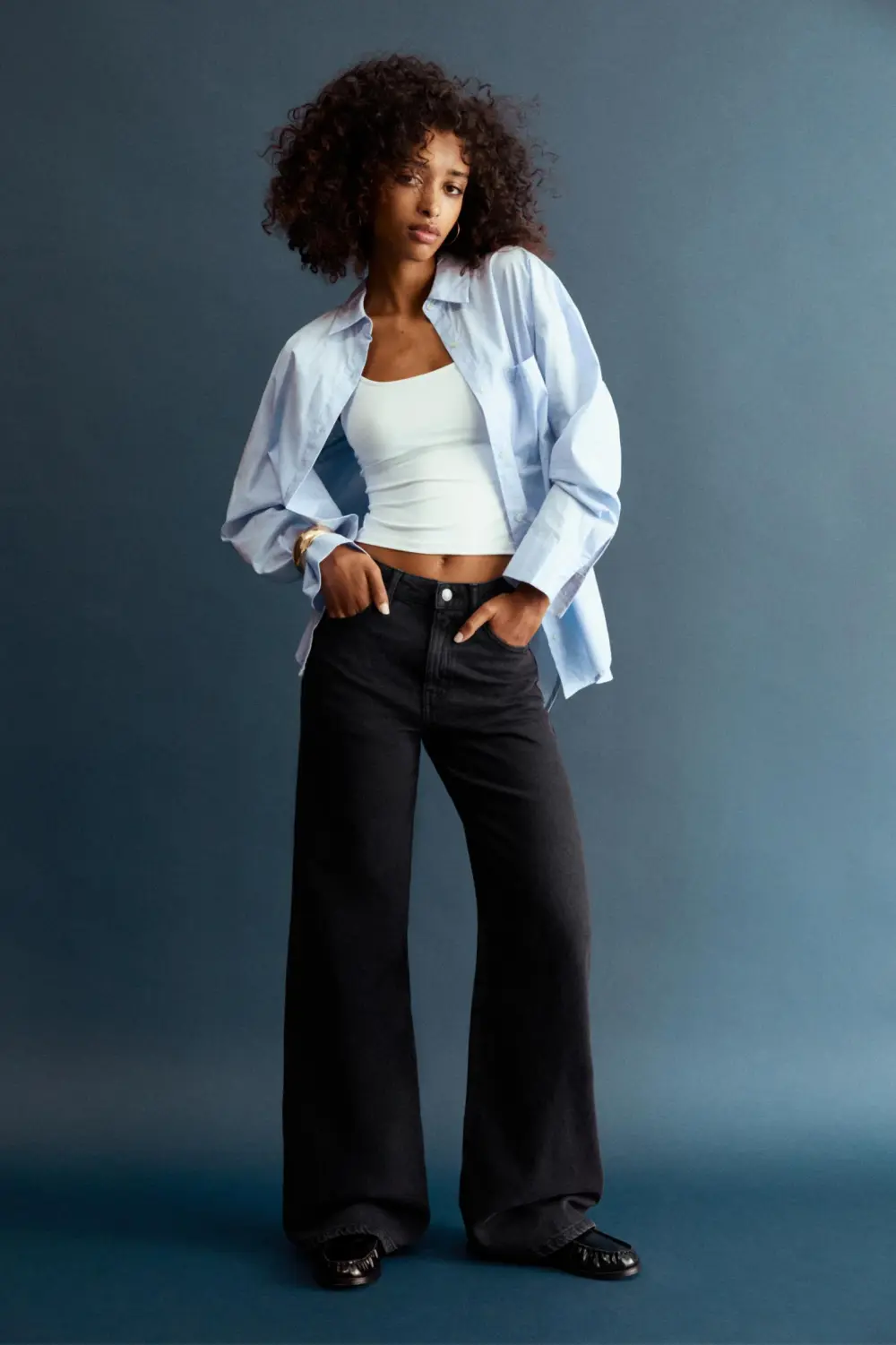 Jeans wide leg tiro alto