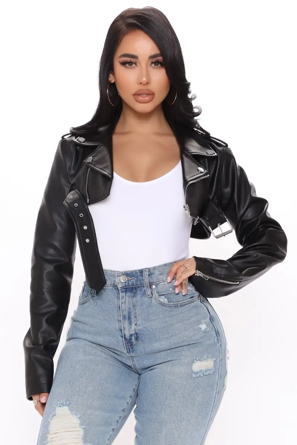 Pop It Crop It Faux Leather Jacket - Black