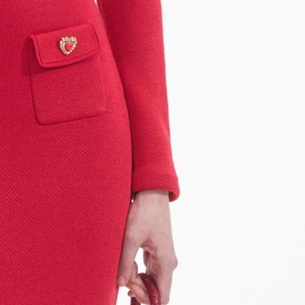 Red Knit Heart Buttoned Cardigan