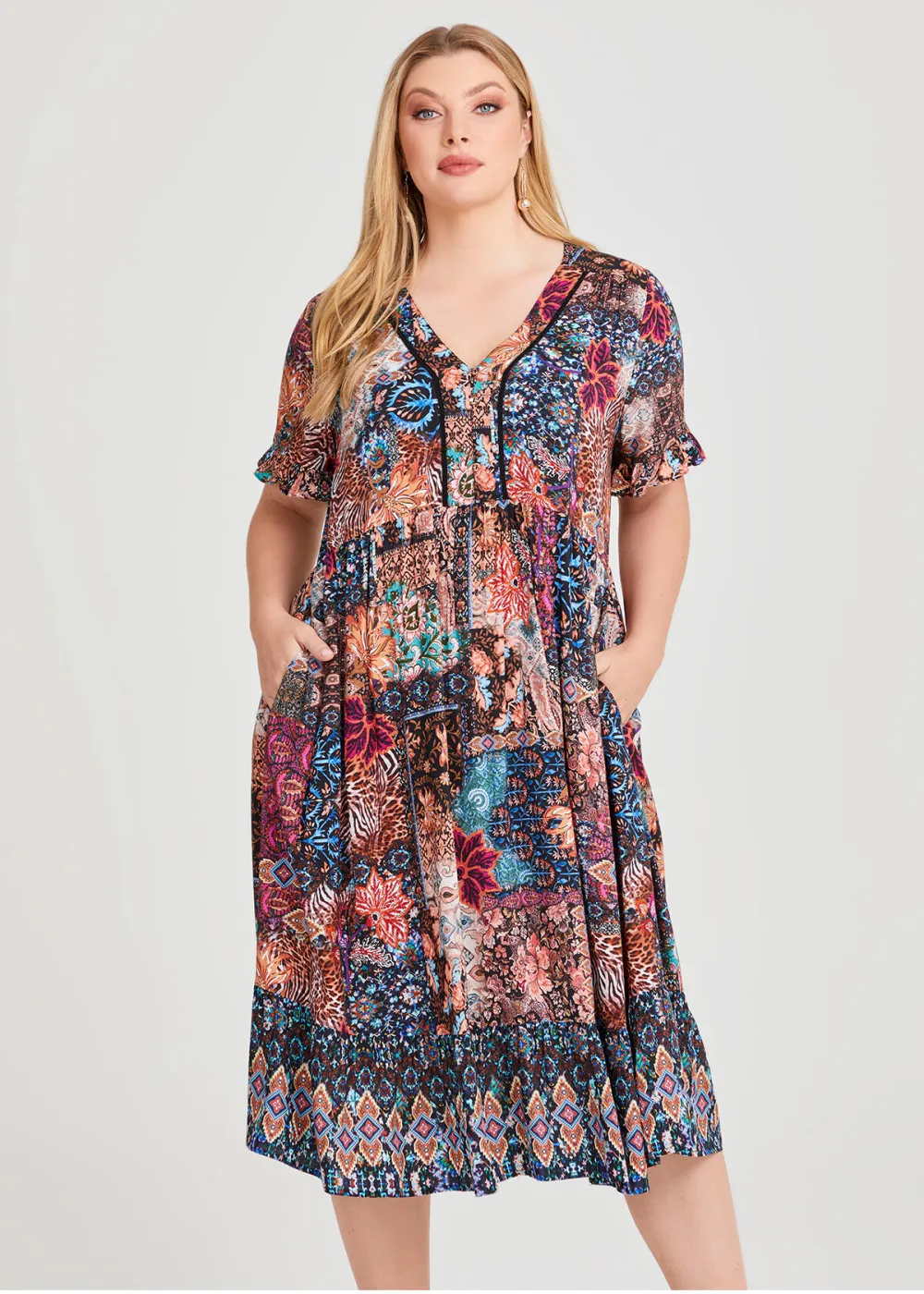 Natural Ikat Patchwork Dress