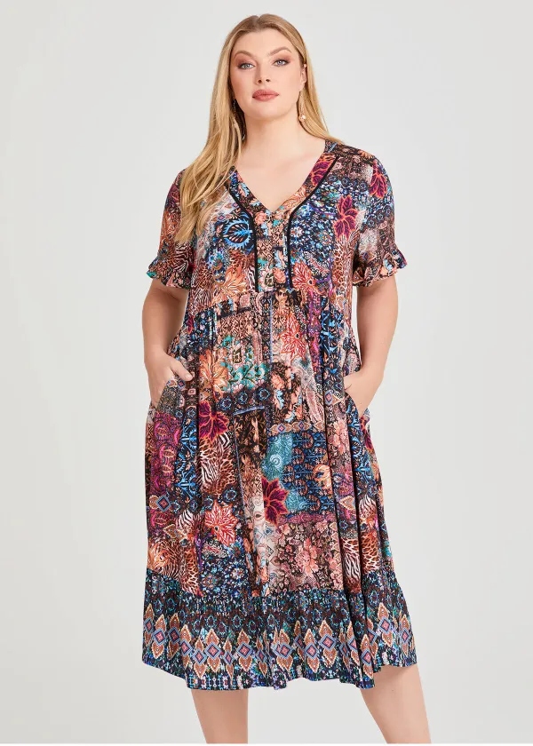 Natural Ikat Patchwork Dress