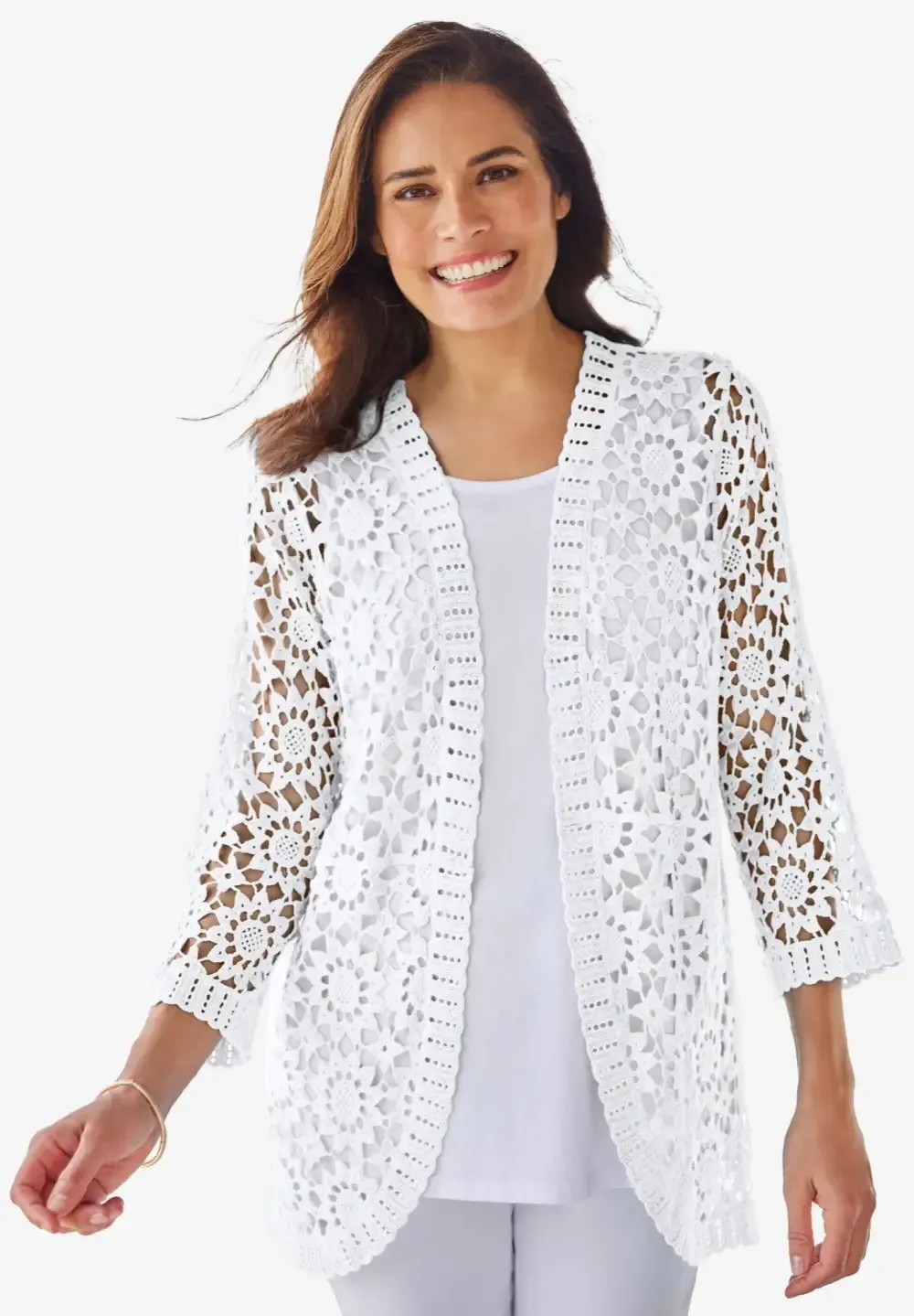 Curved Hem Pointelle Cardigan