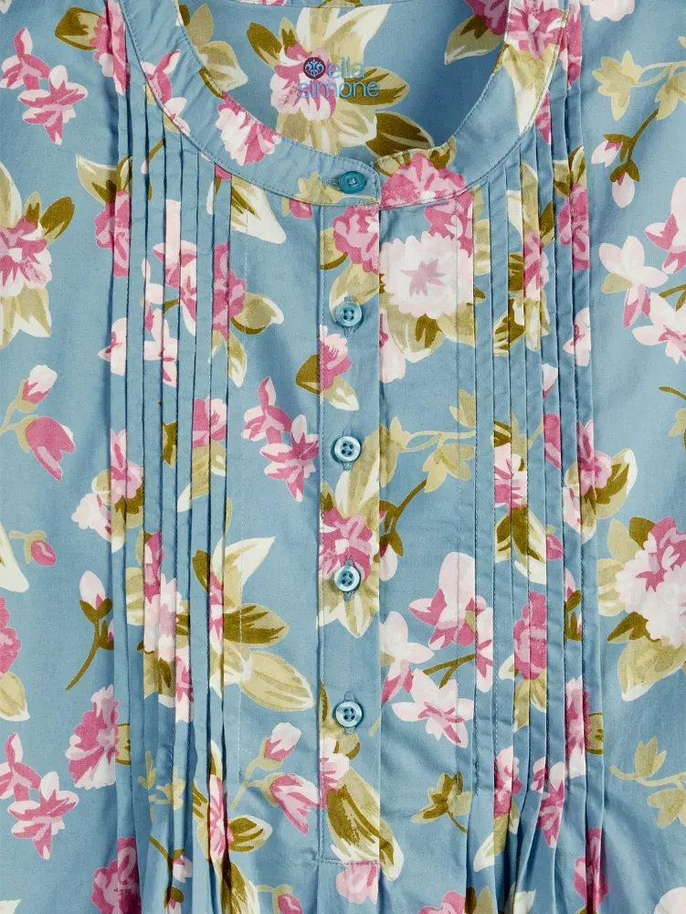 Ella Simone Pintuck Floral Long Cotton Nightgown
