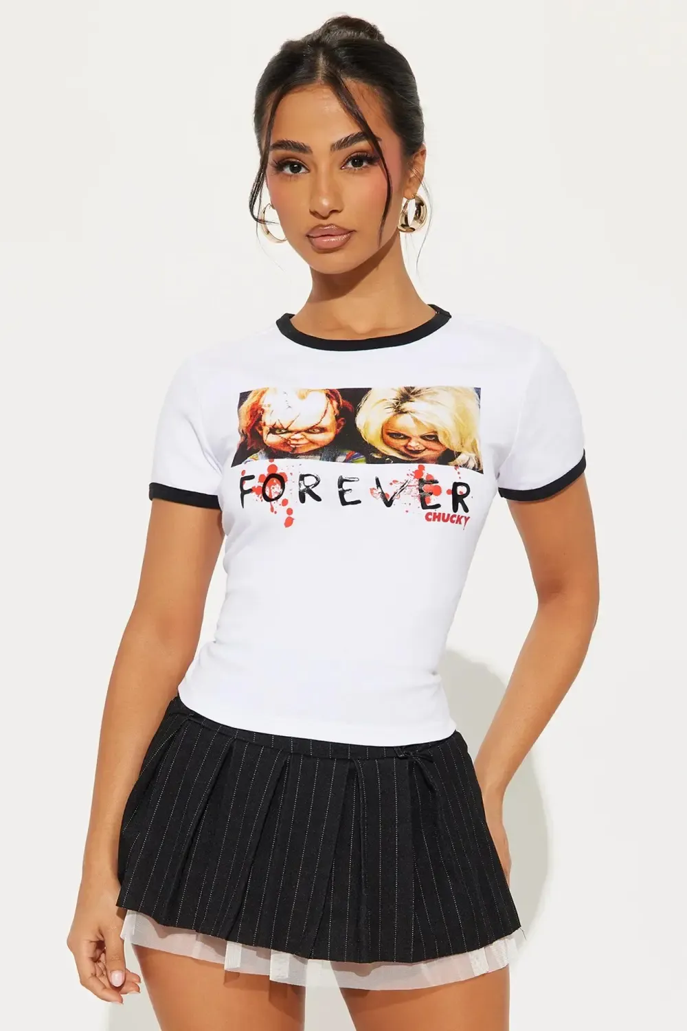 Forever Chucky & Tiff Ringer Baby Tee - White