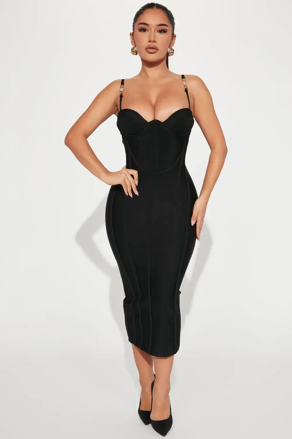 Victoria Bandage Midi Dress - Black
