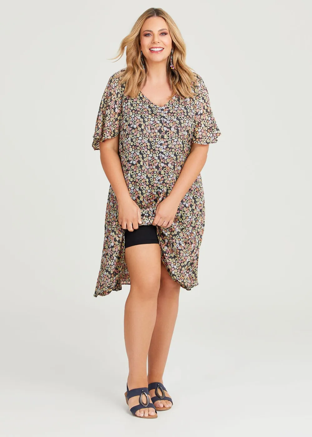 Ruffle Sleeve Overlay Dress