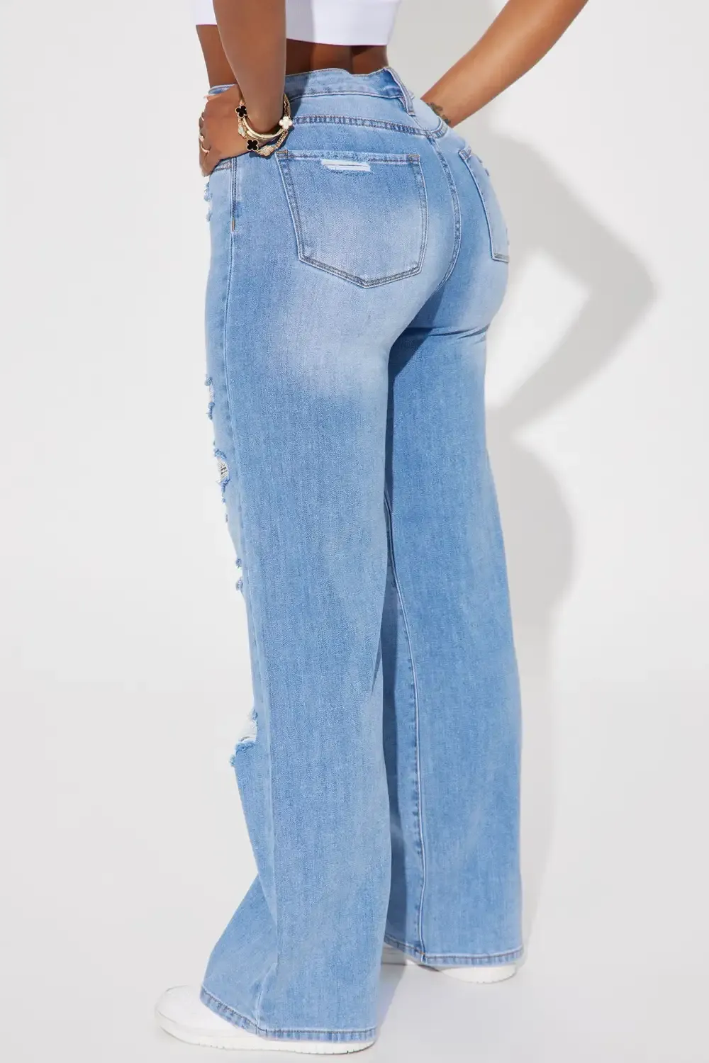 Watch Me Ripped Wide Leg Jean - Light Wash