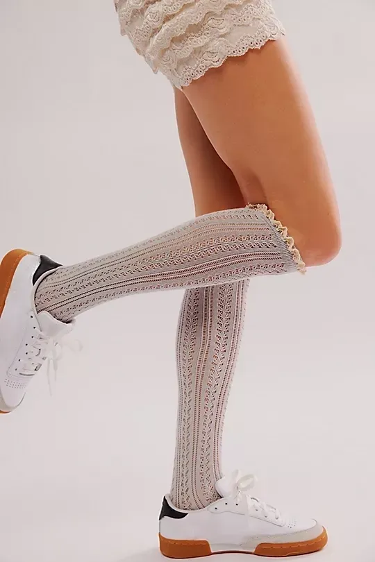 Lace Net Pointelle Tall White