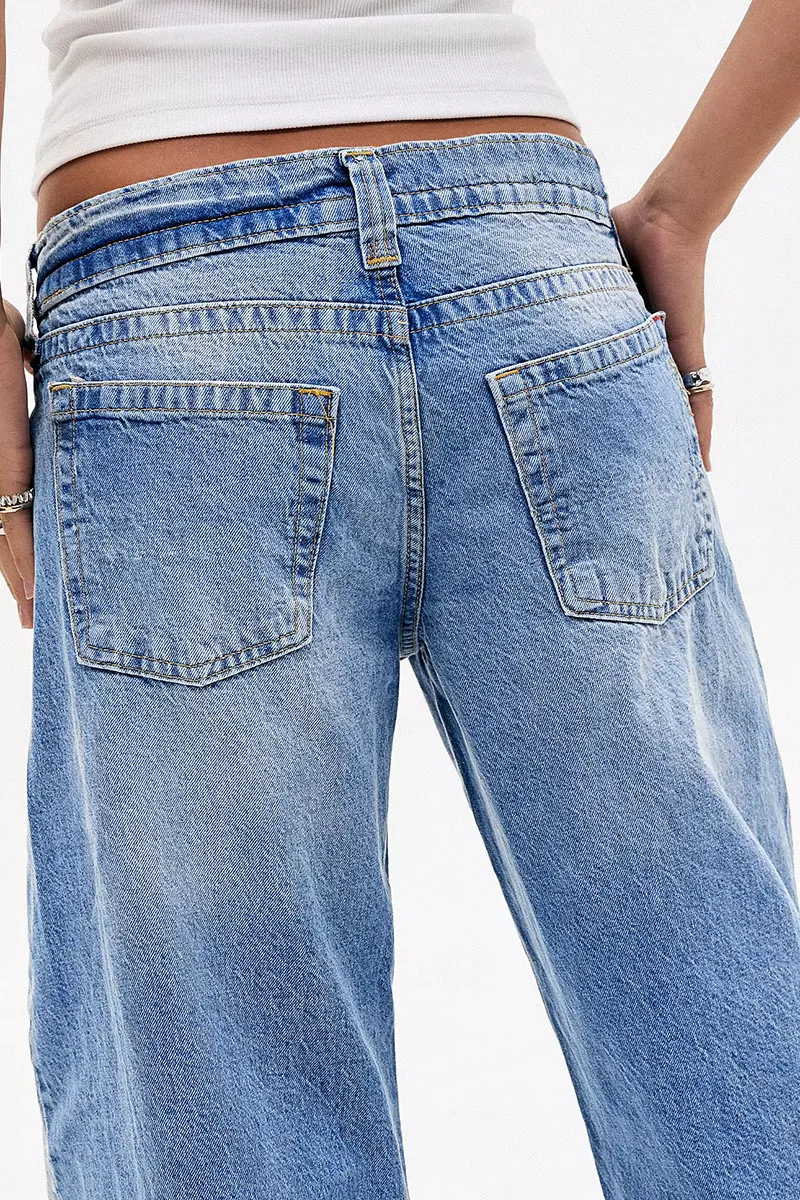 Wash Straight Leg Low Rise Jeans