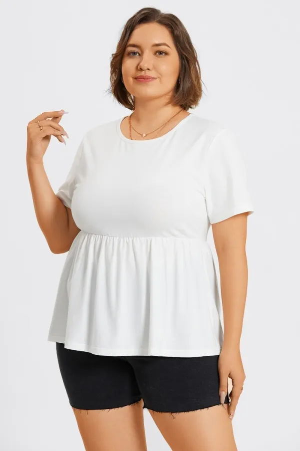 Black Peplum Short Sleeve Round Neck Top