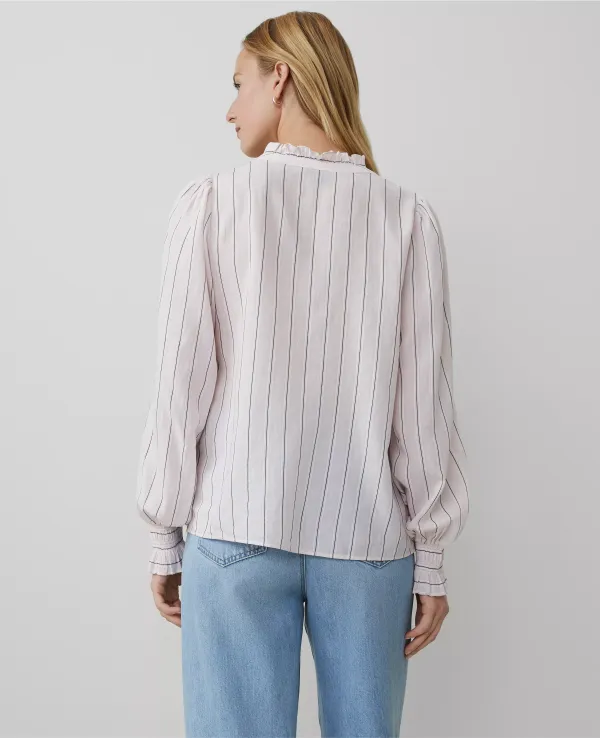 Striped Cutout Smocked Cuff Blouse