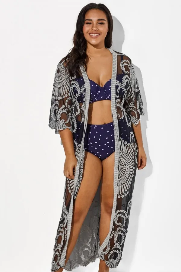 Black Long Sleeves Crochet Lace Cover Up