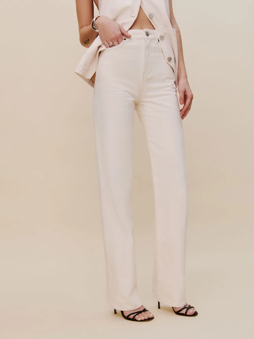High Rise Button Fly Straight Jeans