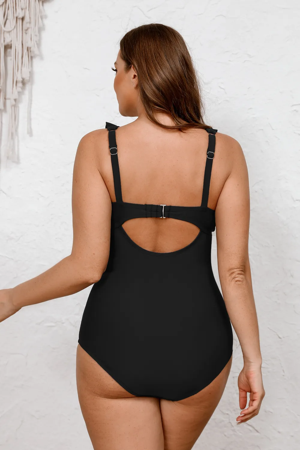 Black Ruffled Tummy Control Retro One-Piece