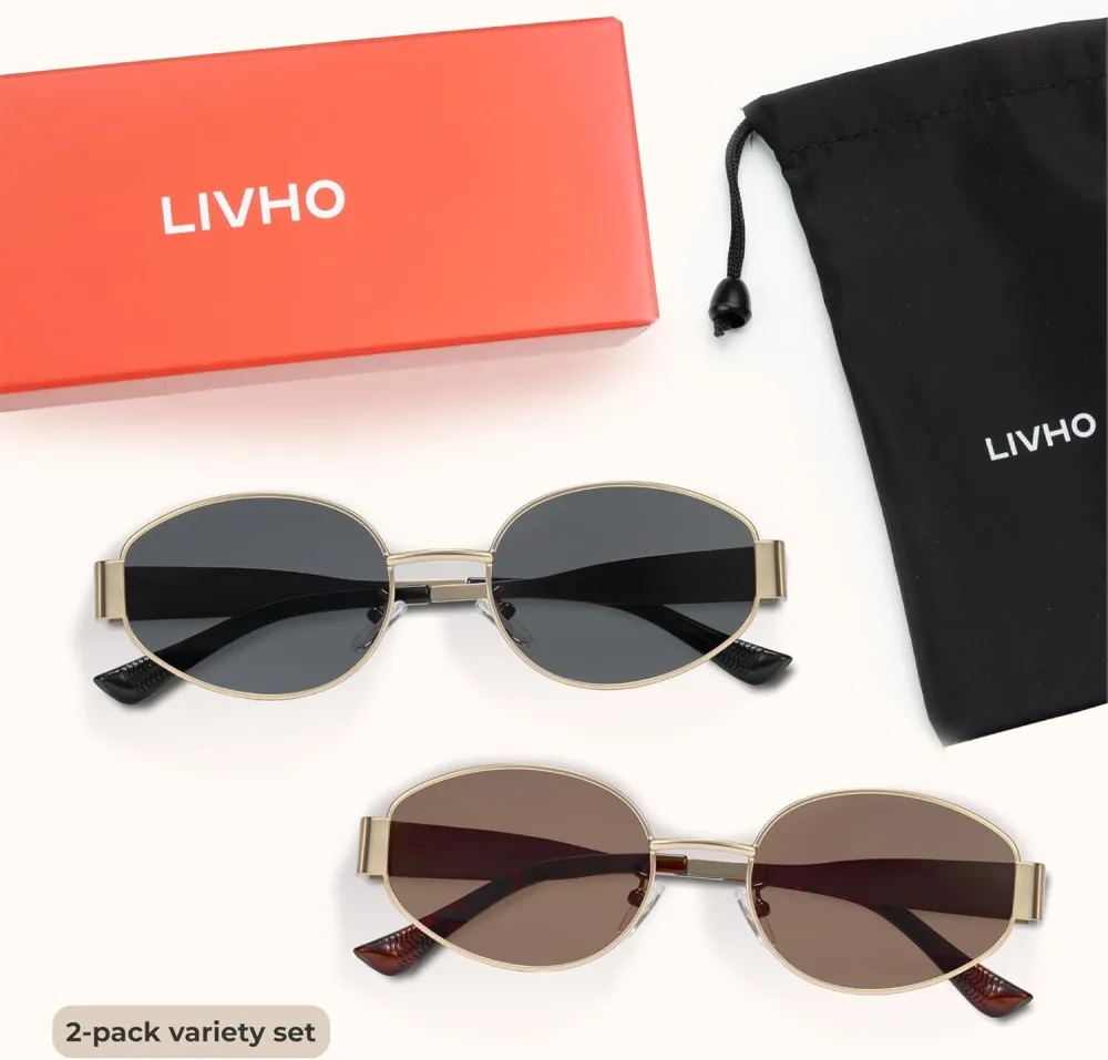 livho 2025 Trendy Oval Sunglasses - Stylish Polarized Shades for Everyday - Retro Metal Frames, Gold/Silver/Black