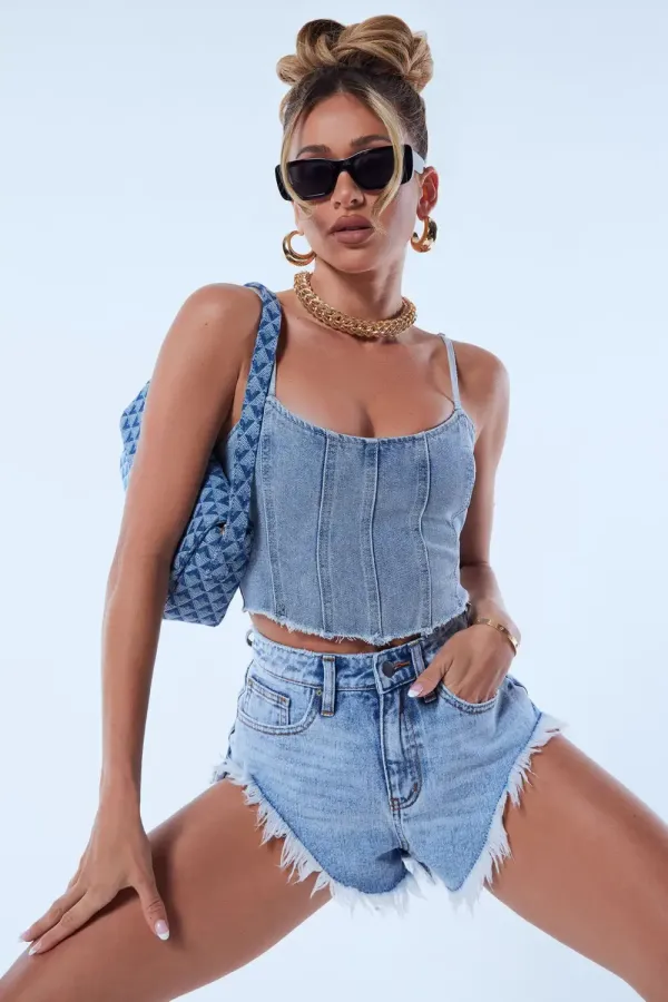 Front Row Ticket Non Stretch Denim Cut Off Shorts - Light Wash