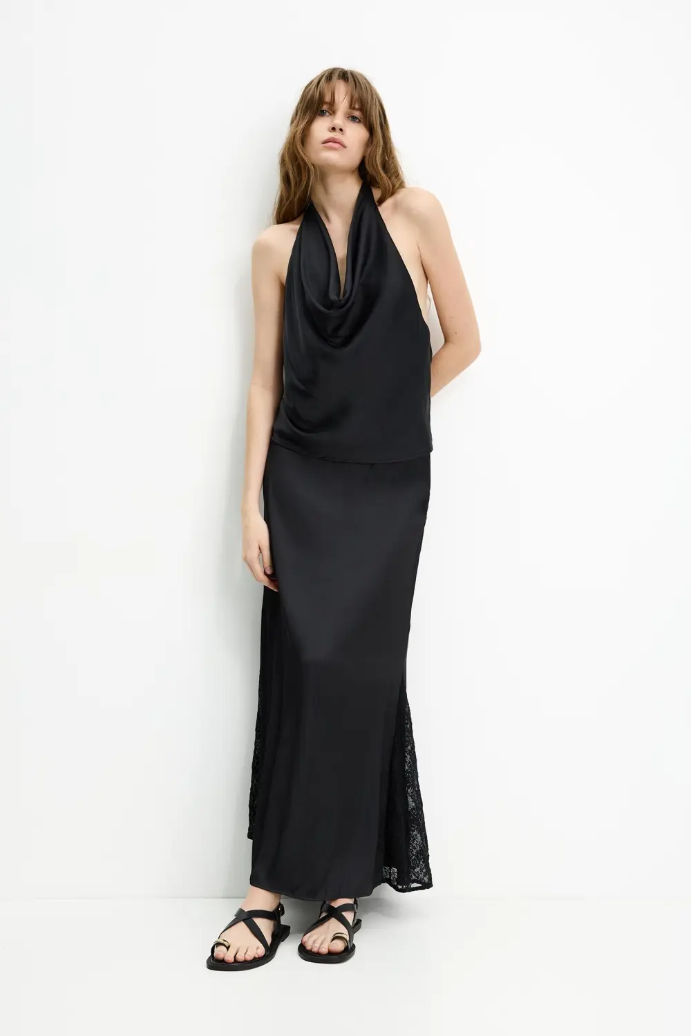 Satin halter top with open back