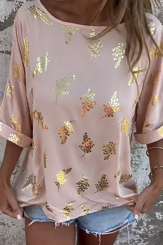Women's Hot Stamped Plant Pattern T-shirt