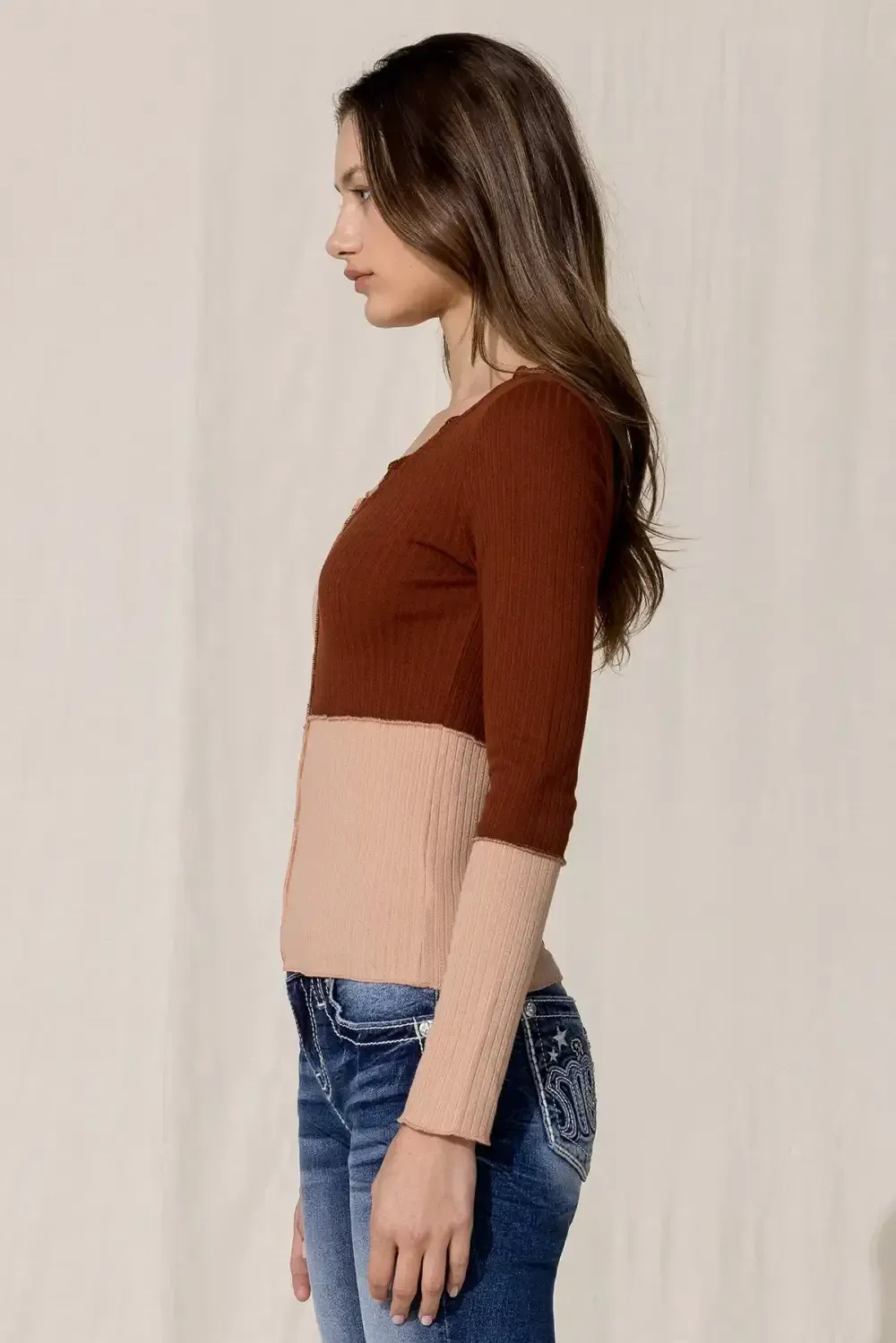 Multi Brown Color Block Top
