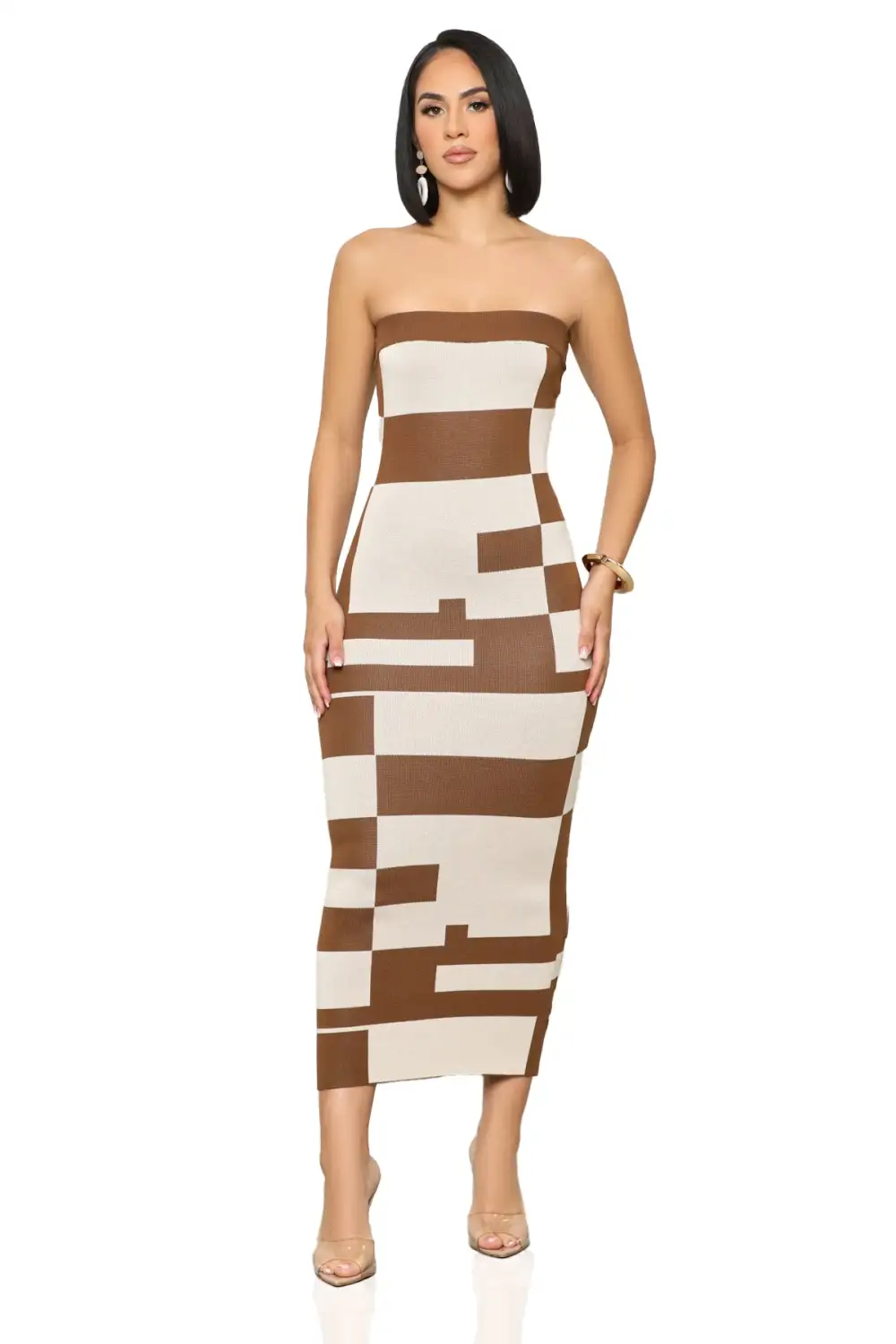 Natural Color Block Tube Dress