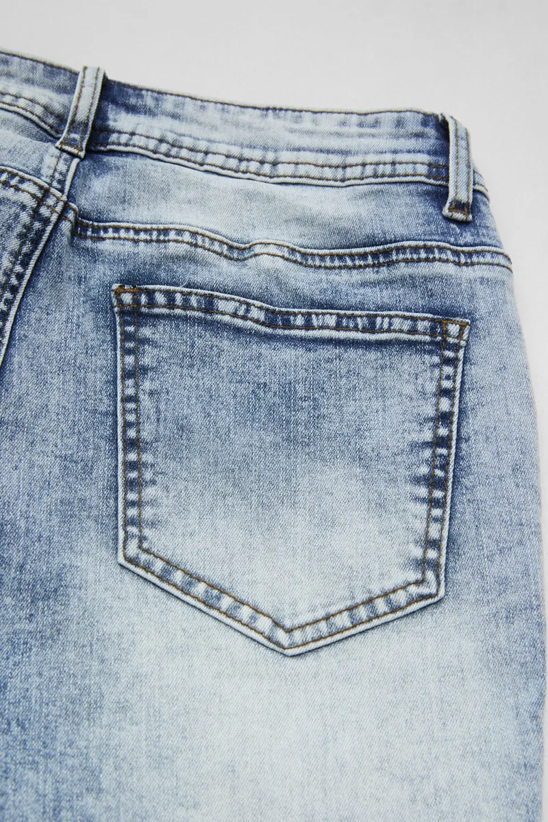 Roll Hem Wash High Stretch High Waist Capri Jeans