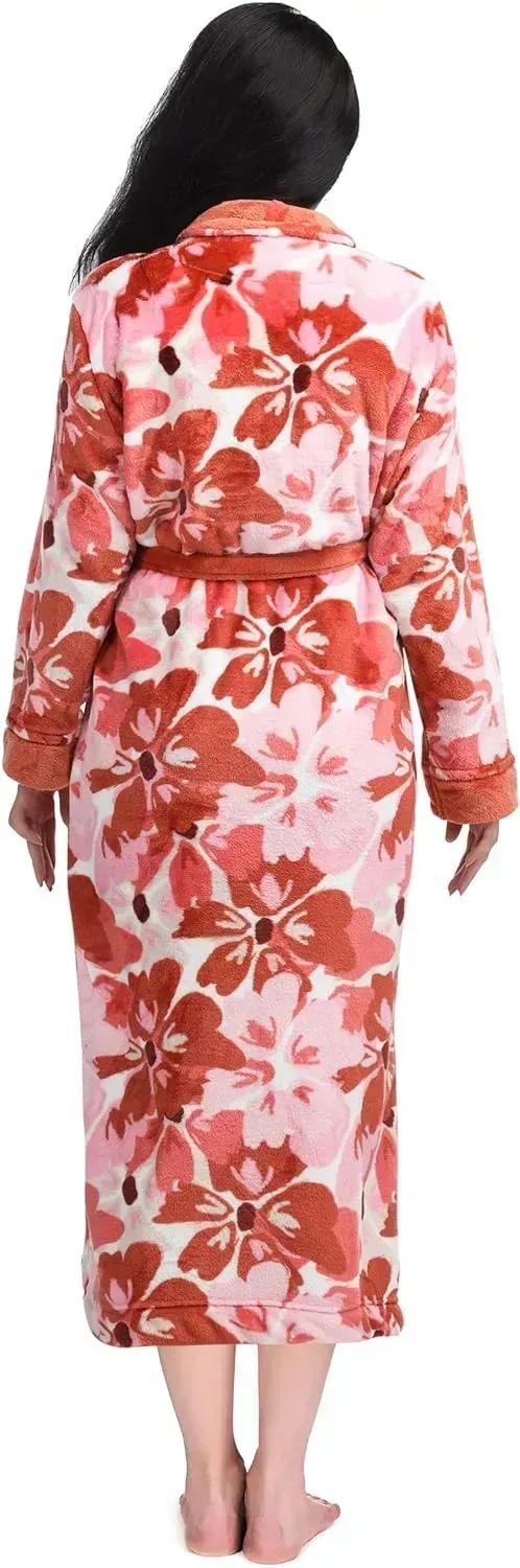 Women Fleece Shawl Collar Bathrobe - Plush Long Robe