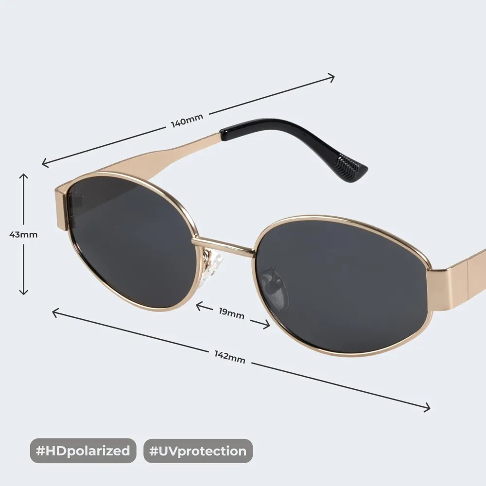 livho 2025 Trendy Oval Sunglasses - Stylish Polarized Shades for Everyday - Retro Metal Frames, Gold/Silver/Black