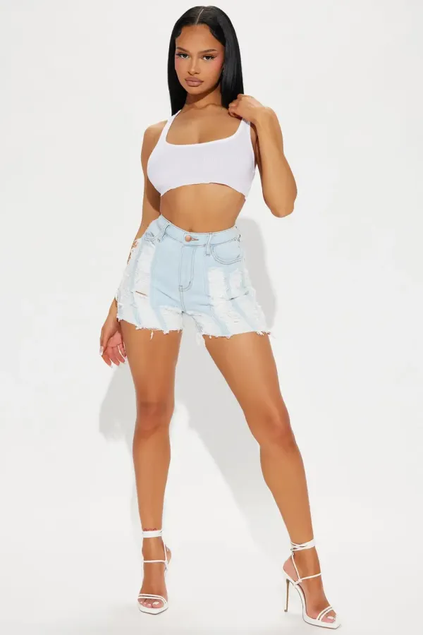 Shayla Shredded Stretch Denim Shorts - Light Wash