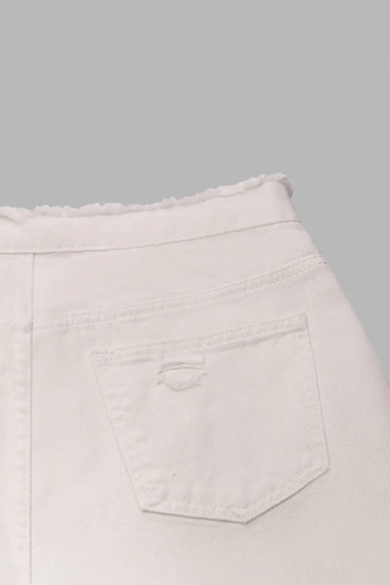 Cut Out Raw Hem Mid Waist Wide Leg Jeans