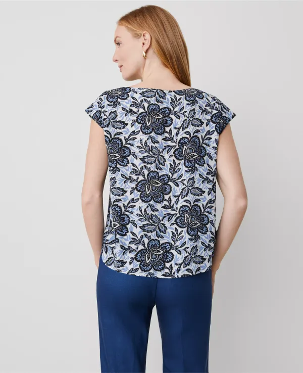 Floral Boatneck Shirttail Blouse