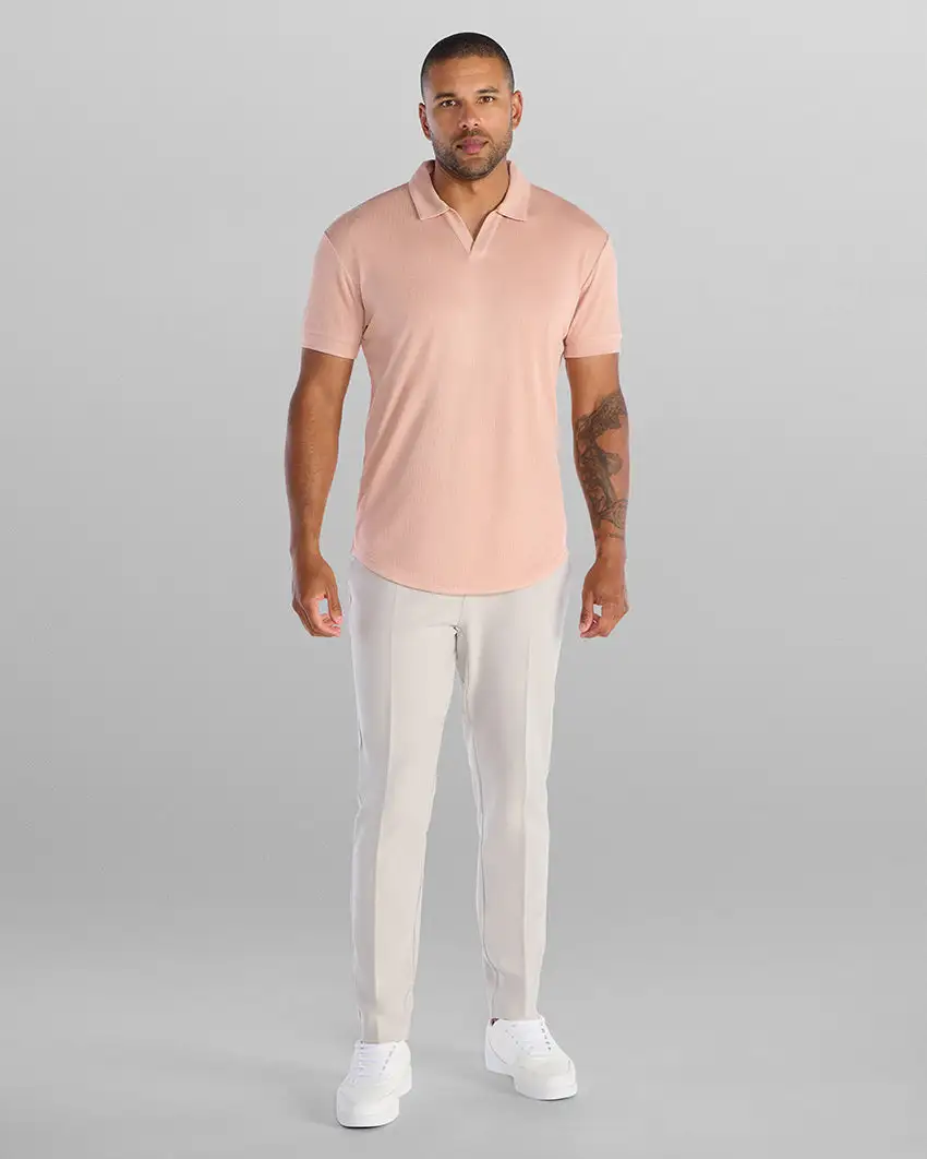 Ribbed Short Sleeve Open V Polo