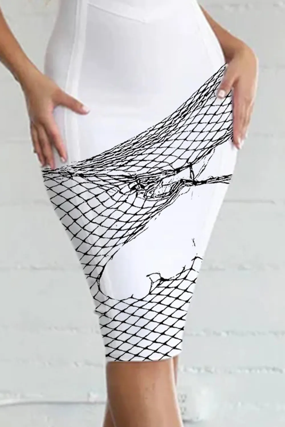 Unique Halter Bandage Bodycon Midi Cocktail Party Dress - White