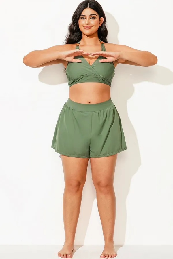 Plus Size Green Women Swim Skirt Bottoms