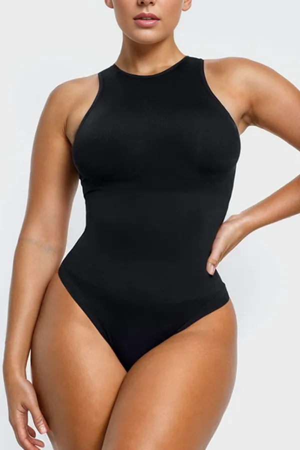 Black Sleeveless High Elasticity High Neck Bodysuit